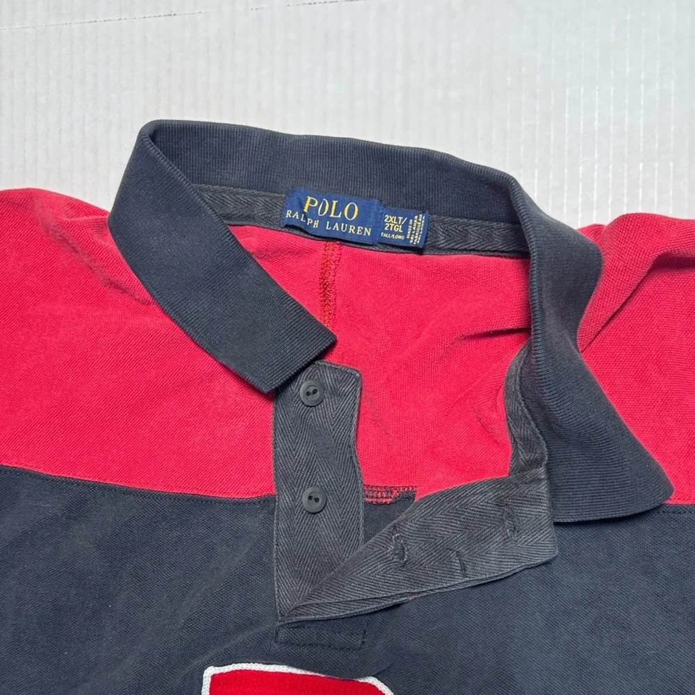POLO Ralph Lauren Vintage?‎ Men's P-Wing Polo Shirt Black Red Pique Cotton 2XLT